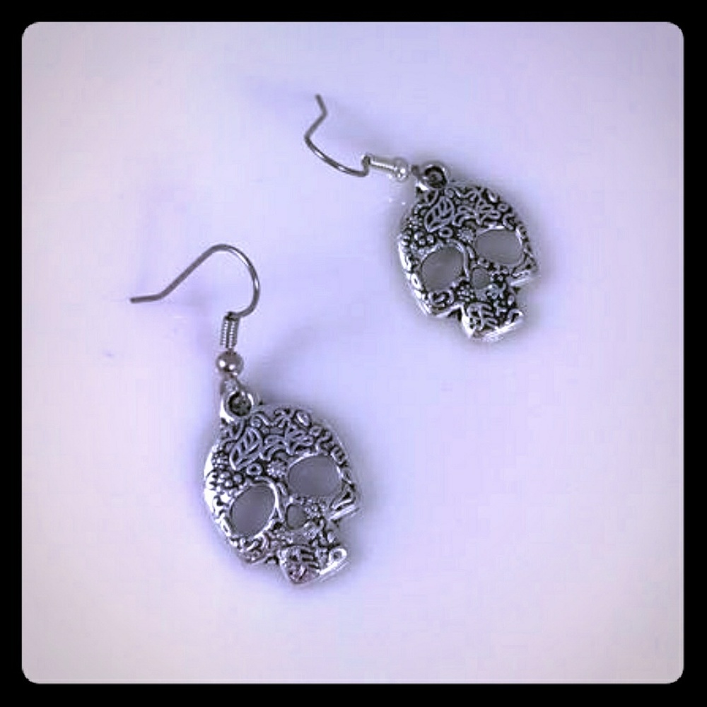 Handmade Ornate Skull Earrings